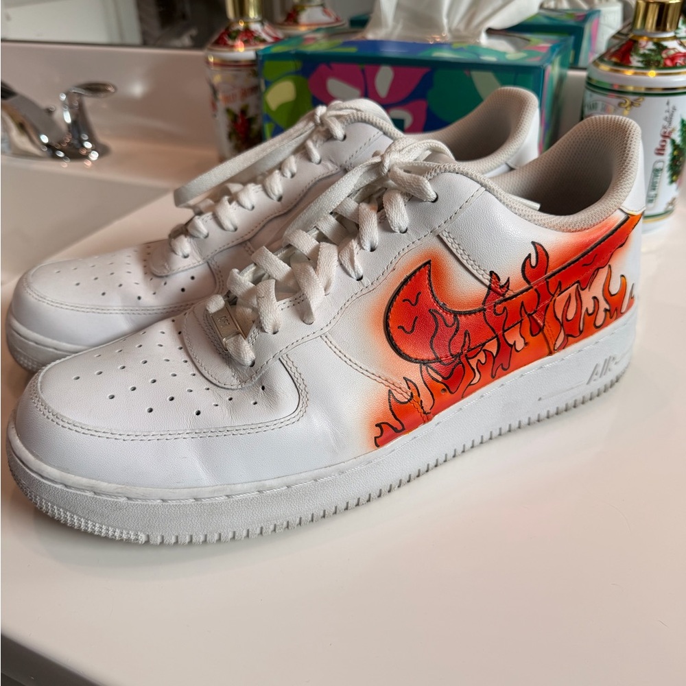 Nike White and Orange Flame Men's Shoes